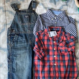 3 piece 18month Overalls with 2 button down shirts